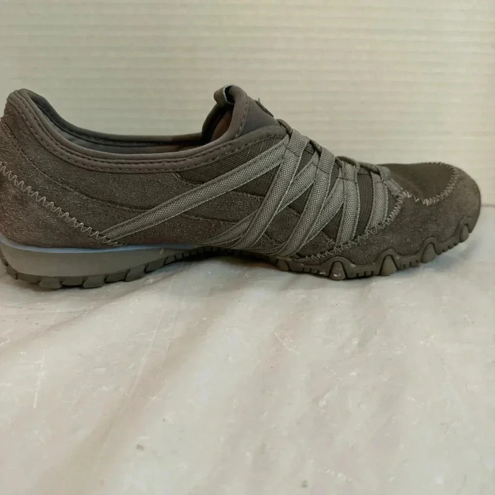 Skechers Grey Suede Leather Bikers Bungee Slip On Sneakers - Picture 8 of 10